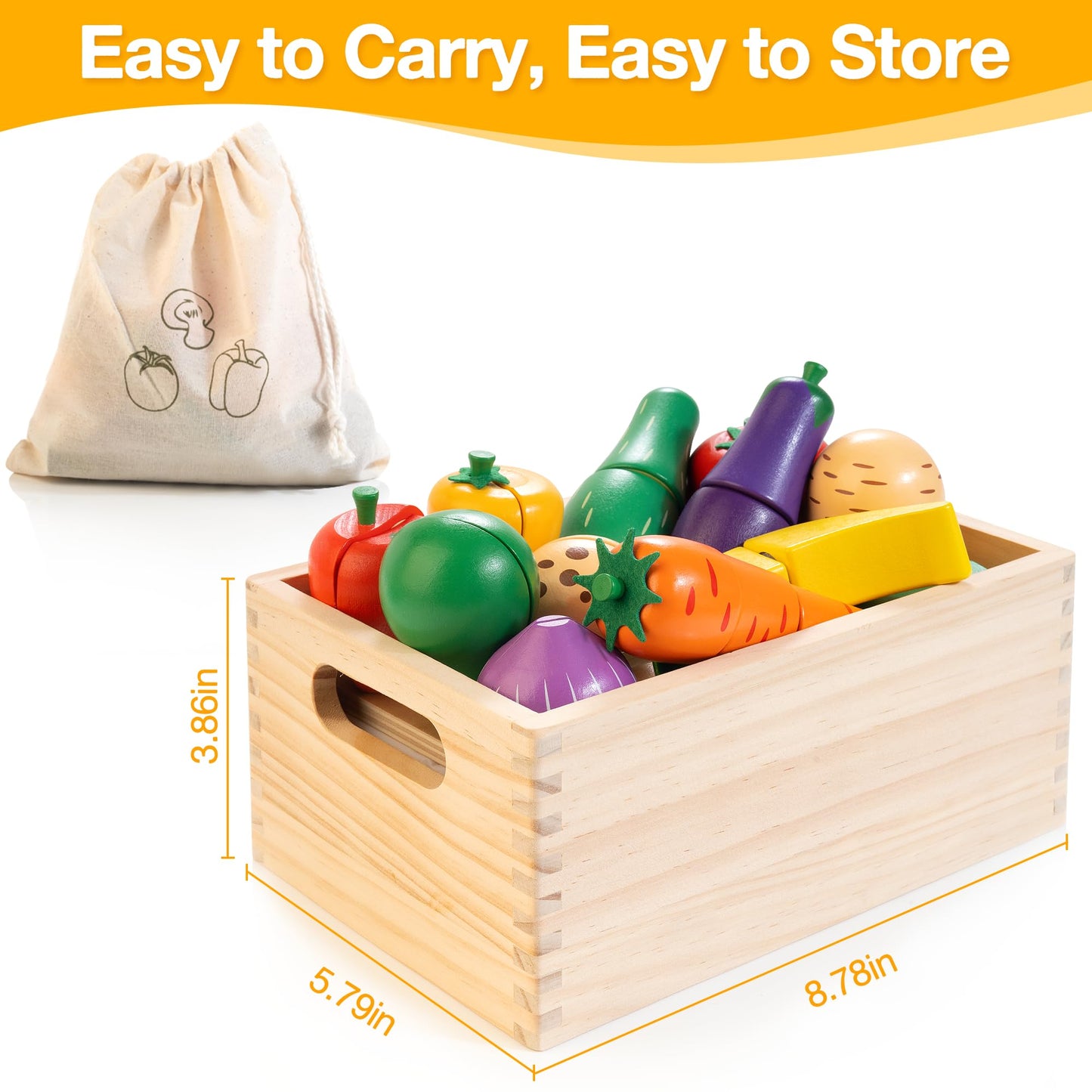 WOODMAM Wooden Play Food & Cutting Set for Toddlers – Pretend Kitchen