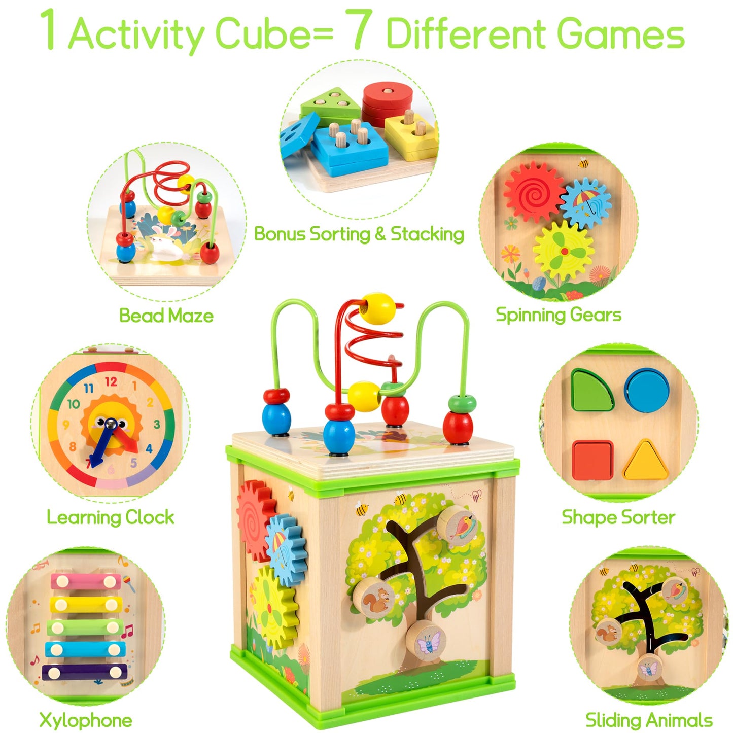 WOODMAM Wooden 7-in-1 Activity Cube | Montessori Toys for Toddlers 1-3