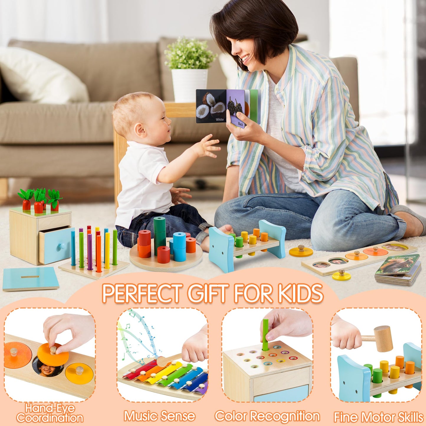 Woodmam 9-in-1 Wooden Montessori Toys for Toddlers 12-18 Months | Educational Box, Xylophone & More