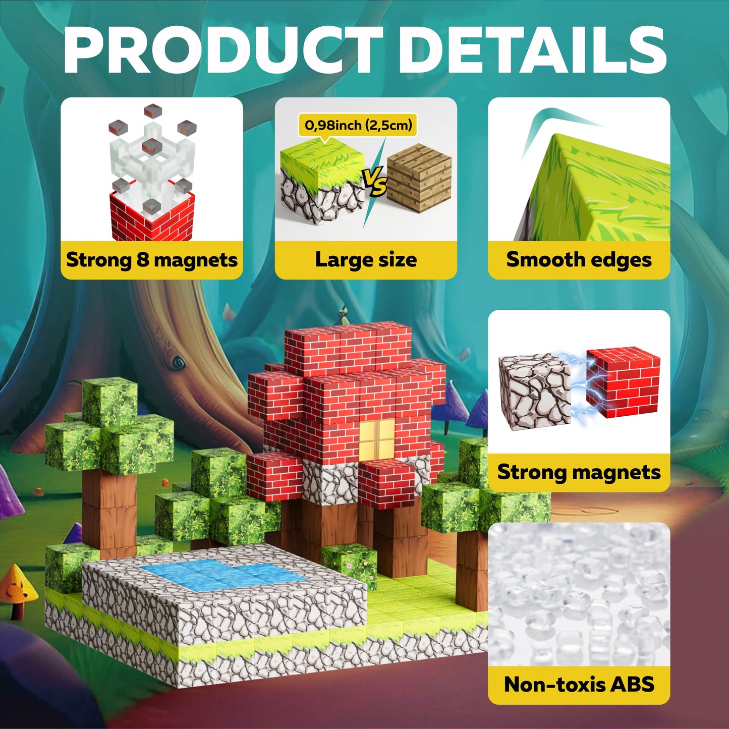 WoodnPlay Magnetic Blocks 128PCS – STEM & Montessori Magnet Kit for Kids 3-12