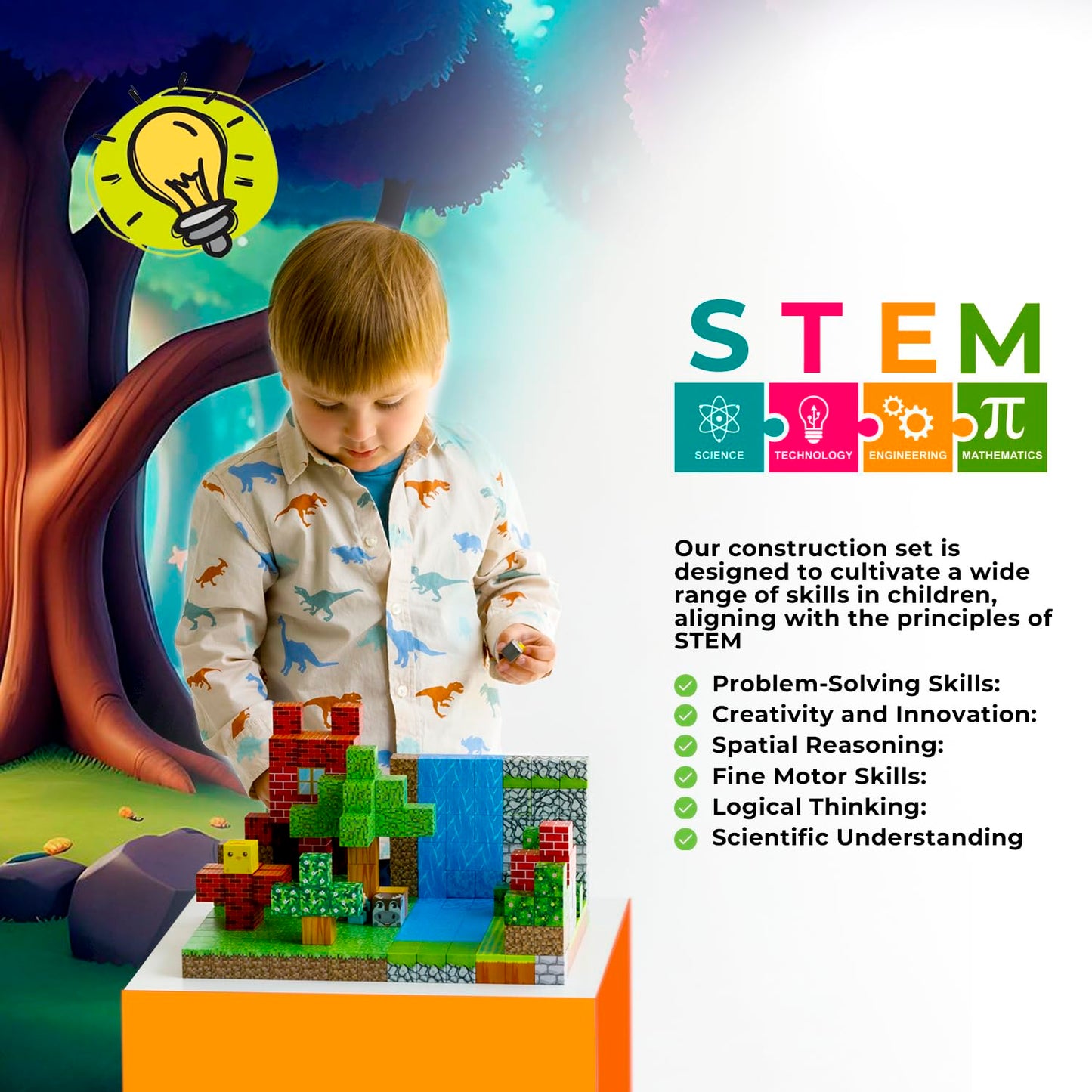 WoodnPlay Magnetic Blocks 128PCS – STEM & Montessori Magnet Kit for Kids 3-12