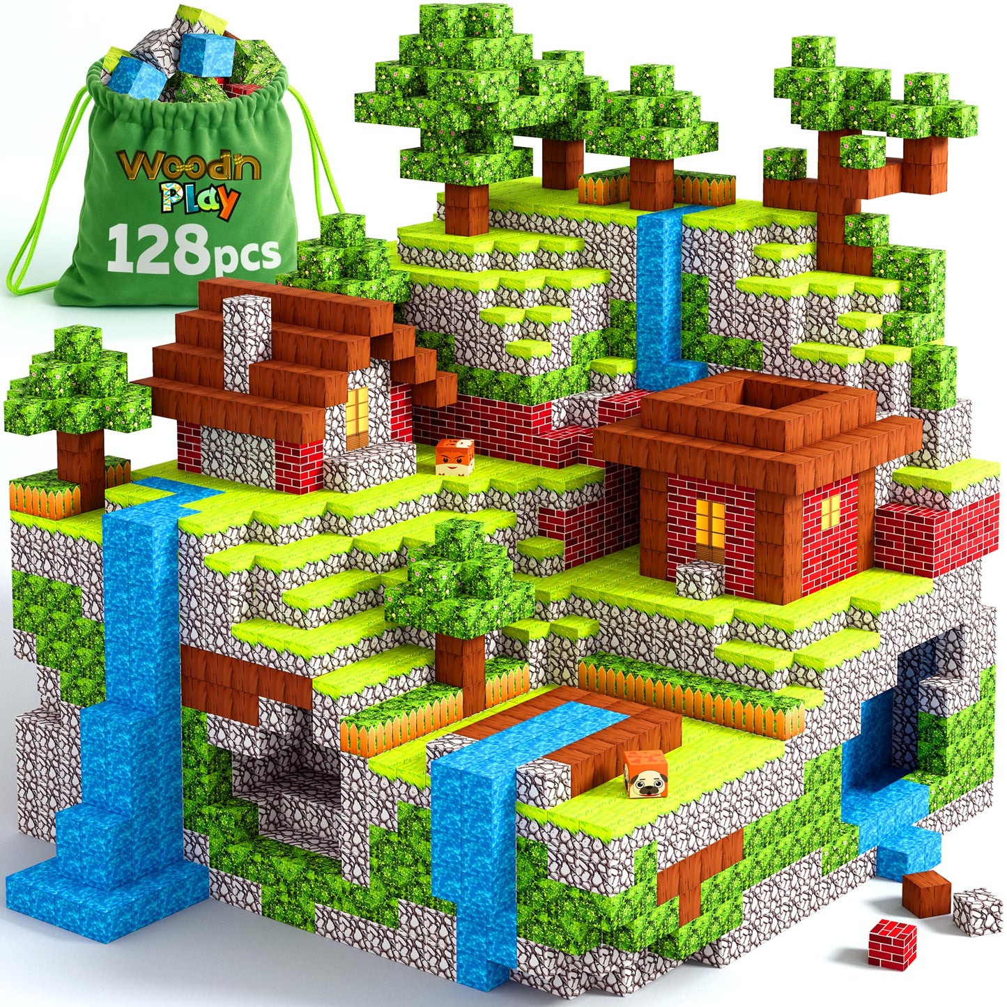 WoodnPlay Magnetic Blocks 128PCS – STEM & Montessori Magnet Kit for Kids 3-12