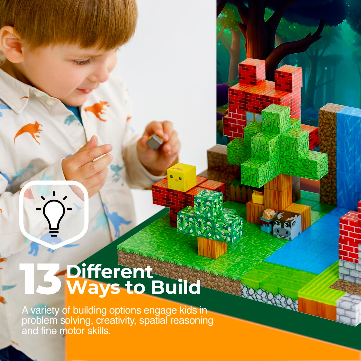 WoodnPlay Magnetic Blocks 128PCS – STEM & Montessori Magnet Kit for Kids 3-12