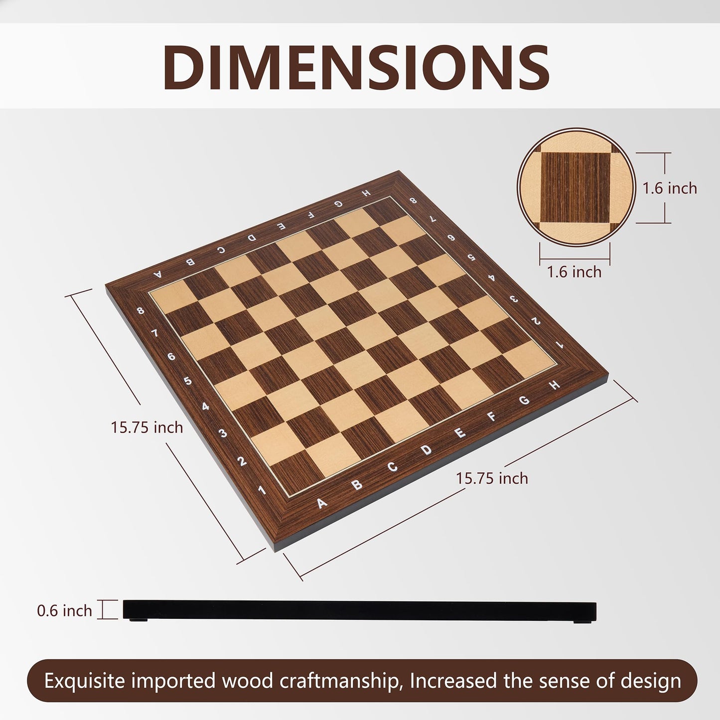 Woodronic 16 Inch Wooden Chess Board – Premium Tournament Board with Notation