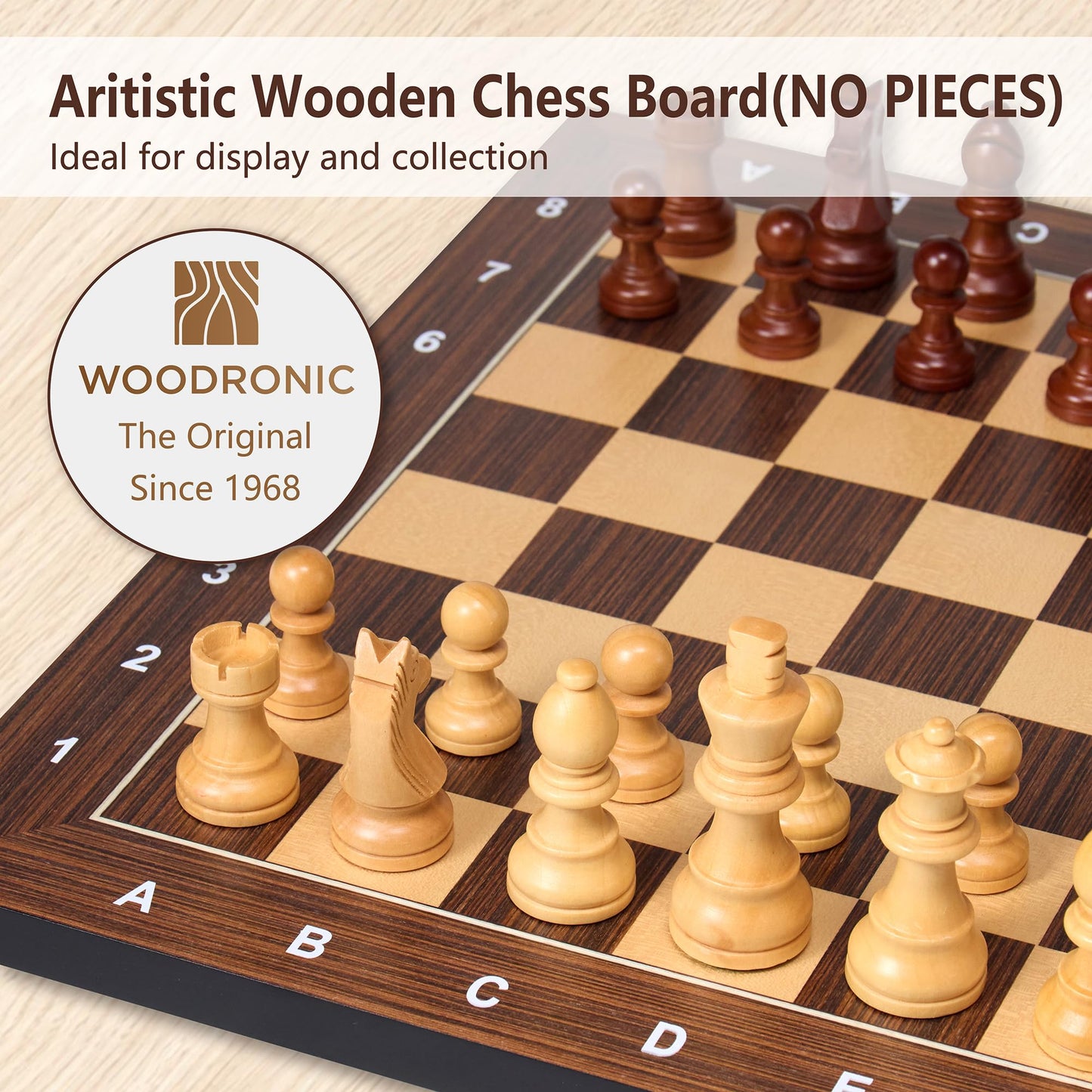 Woodronic 16 Inch Wooden Chess Board – Premium Tournament Board with Notation