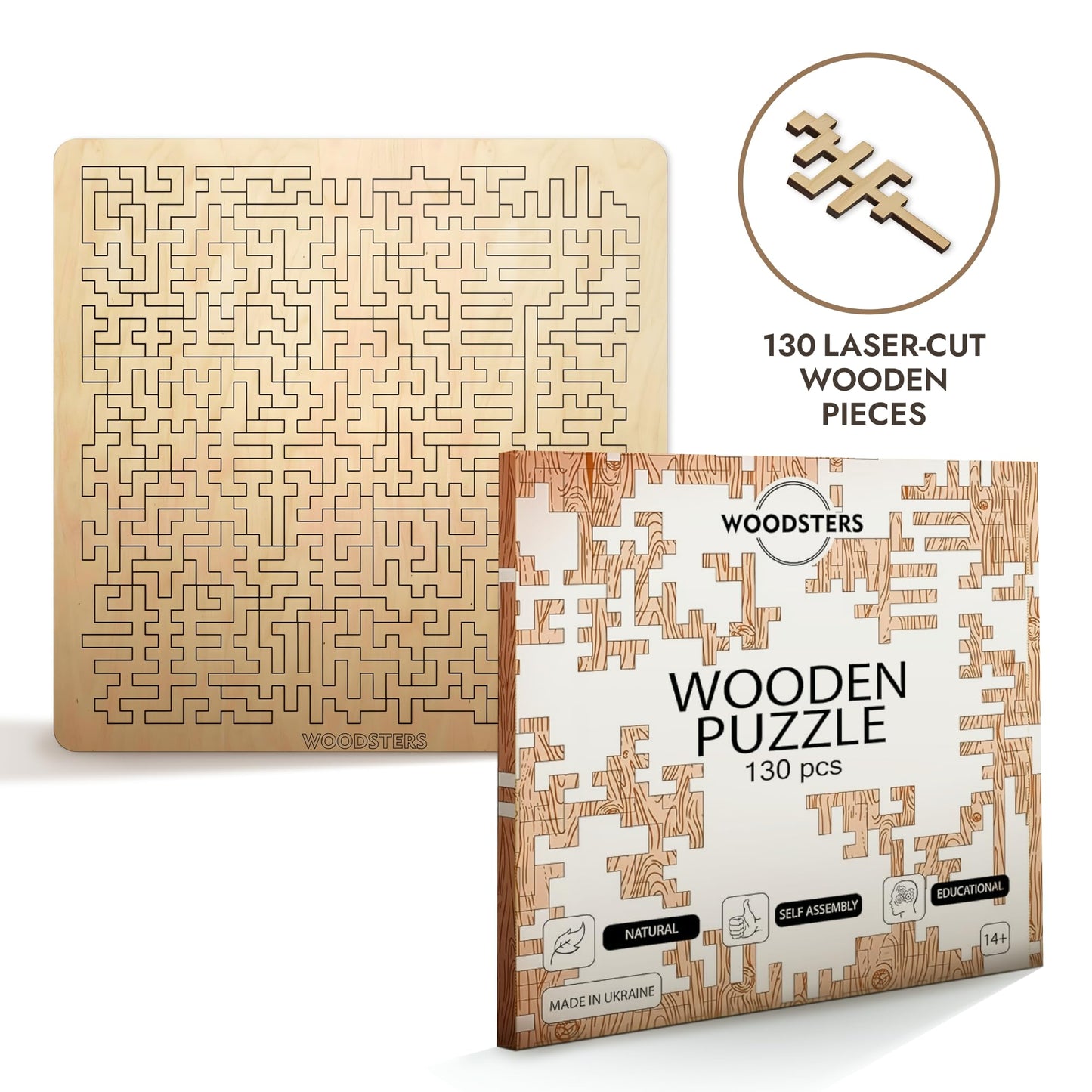 WOODSTERS Mind Bending Wooden Jigsaw Puzzle – Aztec Labyrinth, 130 Pieces | Advanced Hard Puzzle for Adults