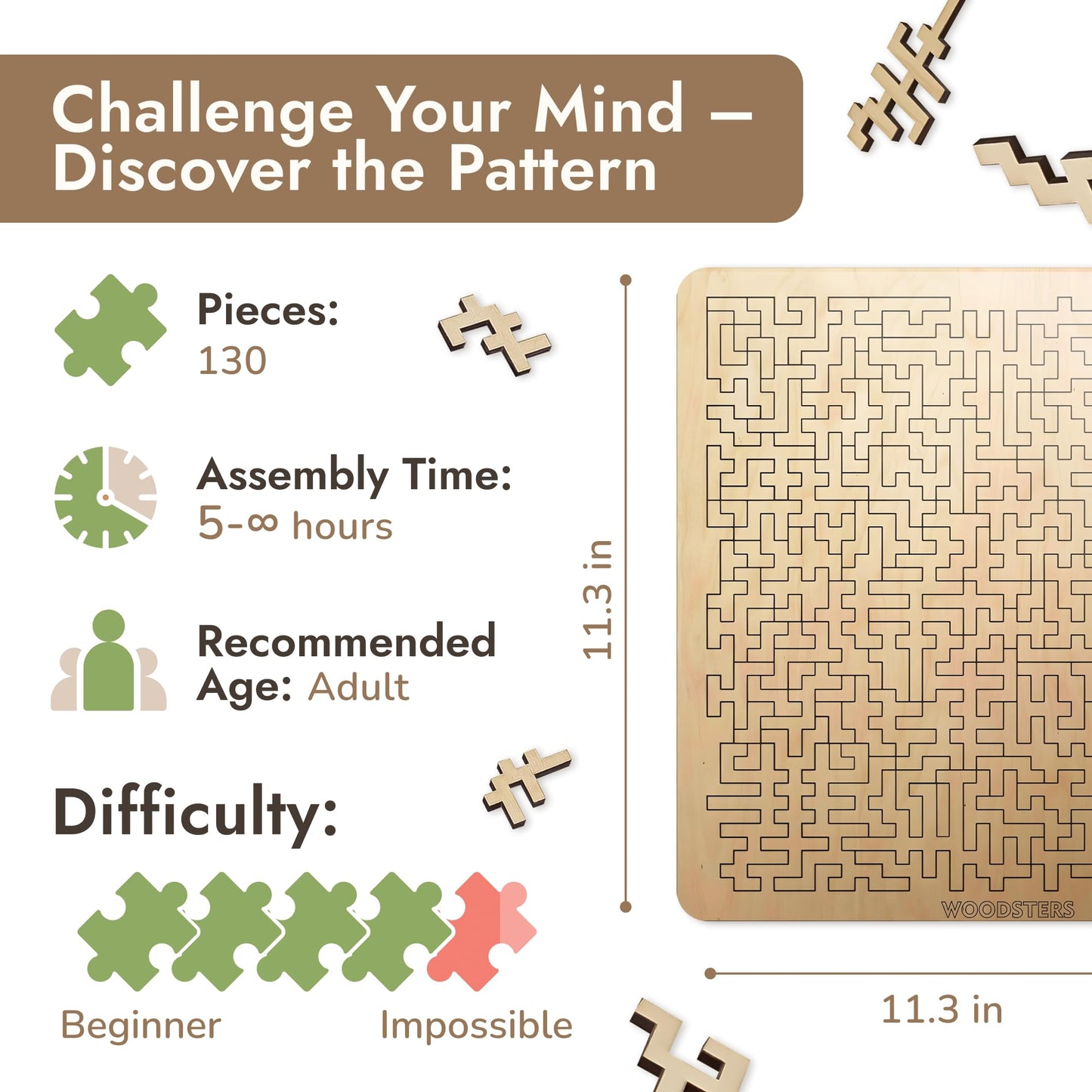 WOODSTERS Mind Bending Wooden Jigsaw Puzzle – Aztec Labyrinth, 130 Pieces | Advanced Hard Puzzle for Adults