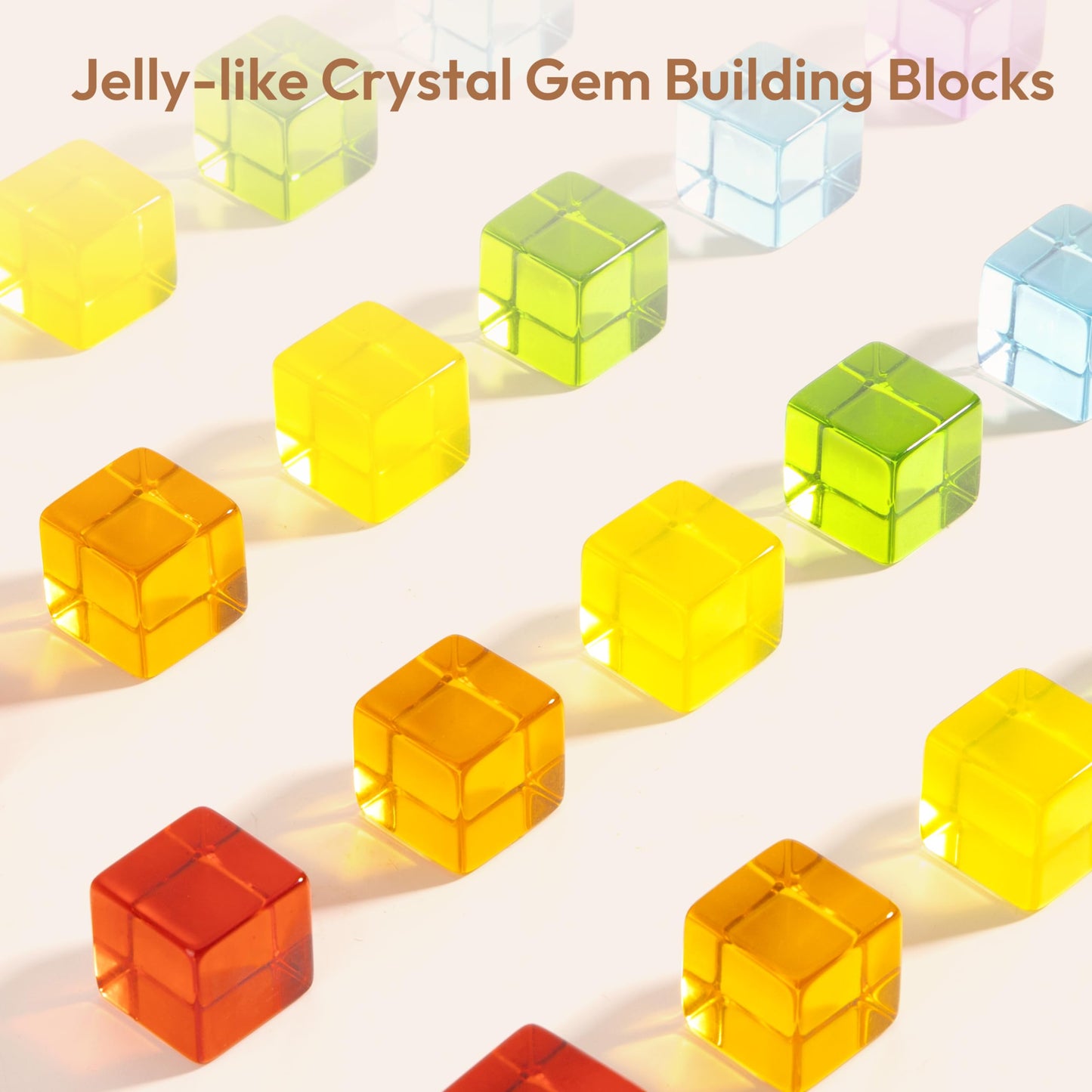 Woodtoe Wooden Building Blocks Set – 24 Rainbow Gem Cubes, Montessori STEM Toy for Toddlers 3-6