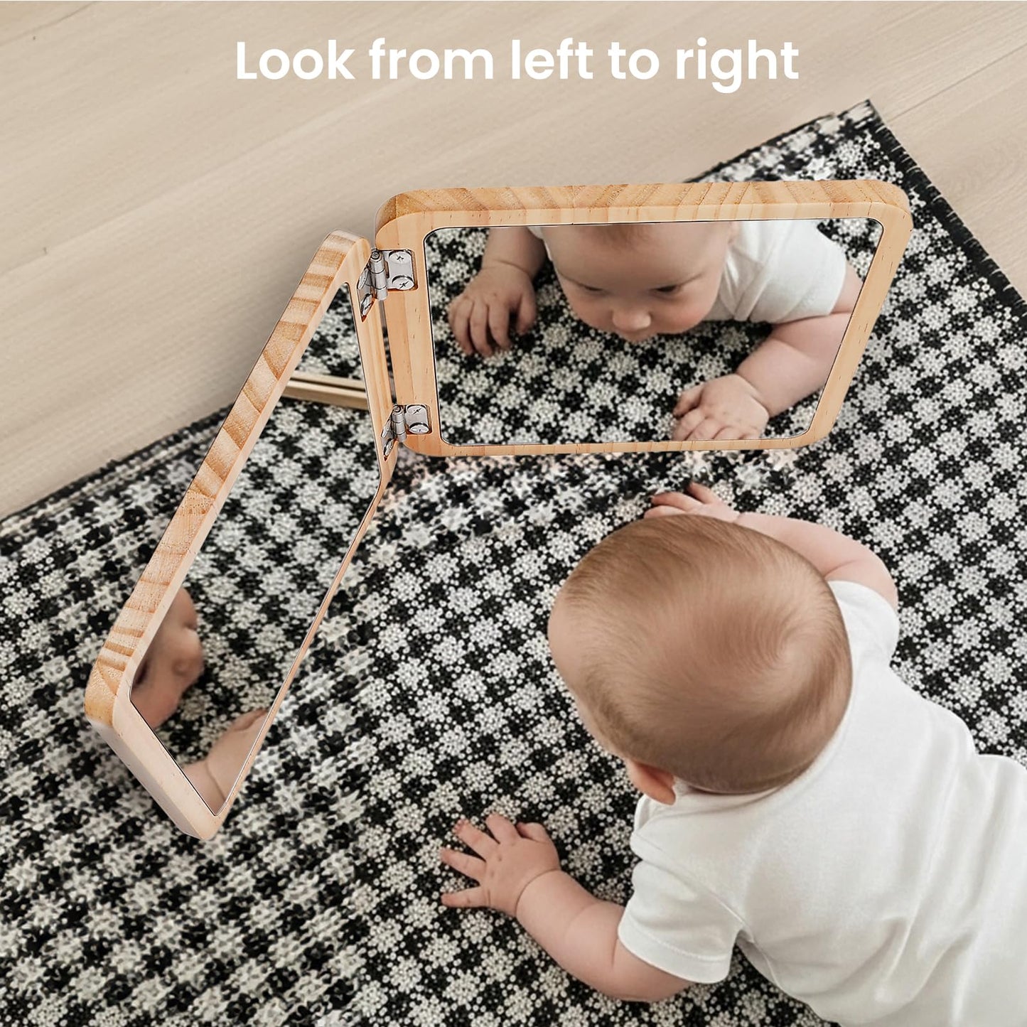 Woodtoe Tummy Time Mirror for Infant – Adjustable 0–180°, Dual Mirrors, 15 High-Contrast Cards, Safe & Portable