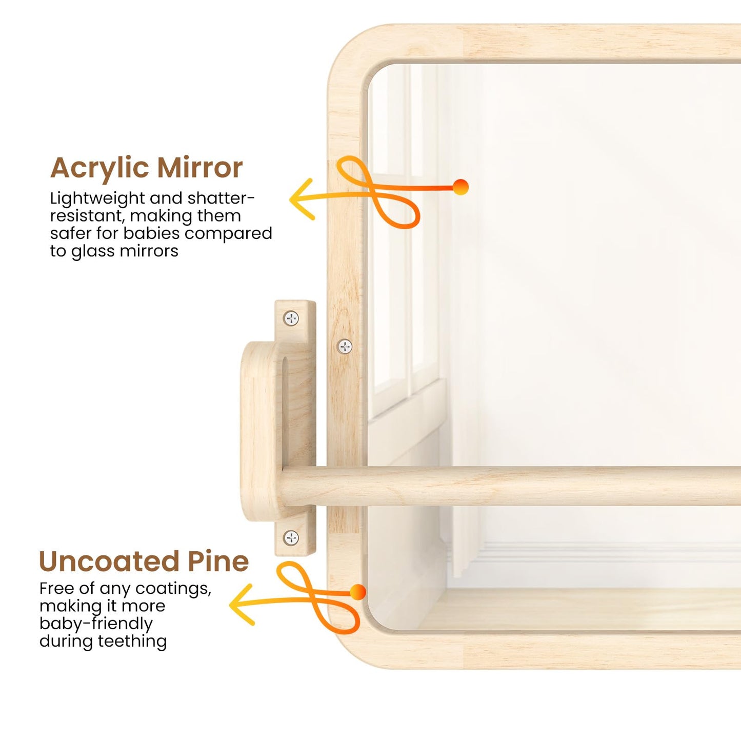 Woodtoe Montessori Mirror with Bar - Adjustable Pull-Up Toy for 6-18 Months
