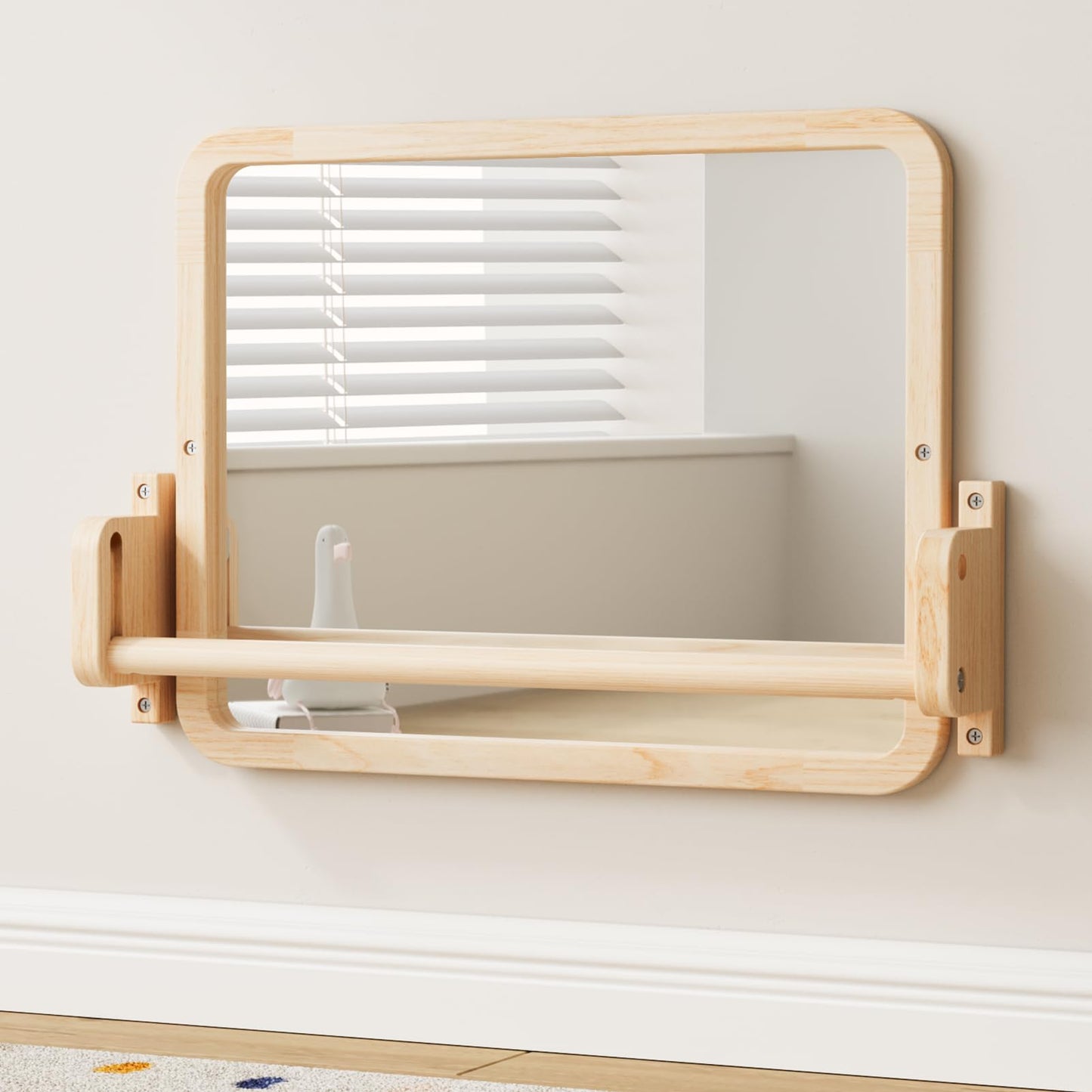 Woodtoe Montessori Mirror with Bar - Adjustable Pull-Up Toy for 6-18 Months