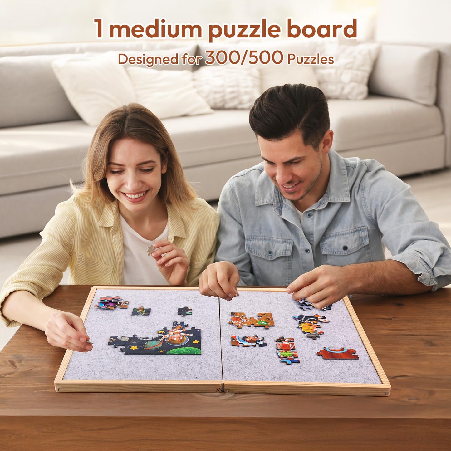 Woodtoe Small Puzzle Board – 2-in-1 Puzzle Tray for 100–Piece to 500-Piece Sets | Portable Pine Frame