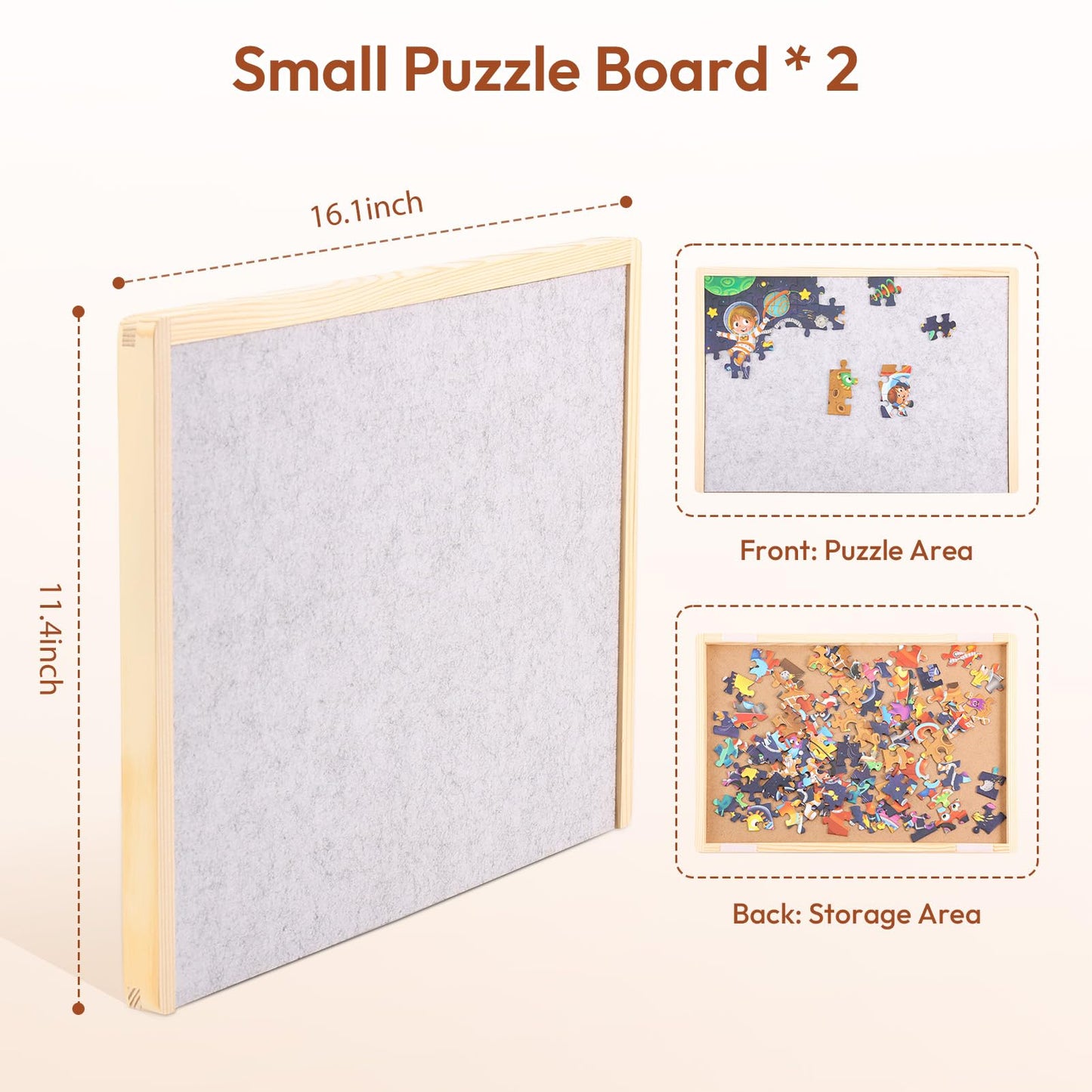 Woodtoe Small Puzzle Board – 2-in-1 Puzzle Tray for 100–Piece to 500-Piece Sets | Portable Pine Frame