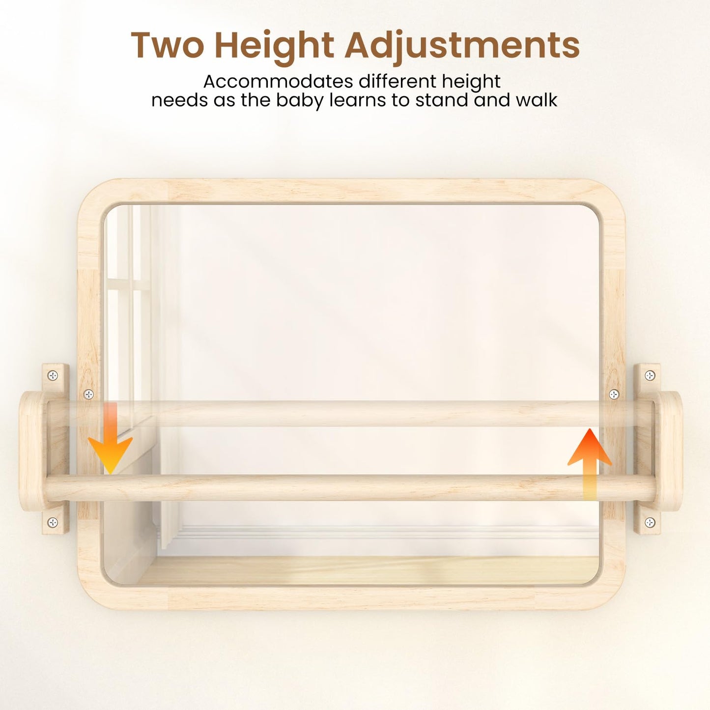 Woodtoe Montessori Mirror with Bar - Adjustable Pull-Up Toy for 6-18 Months