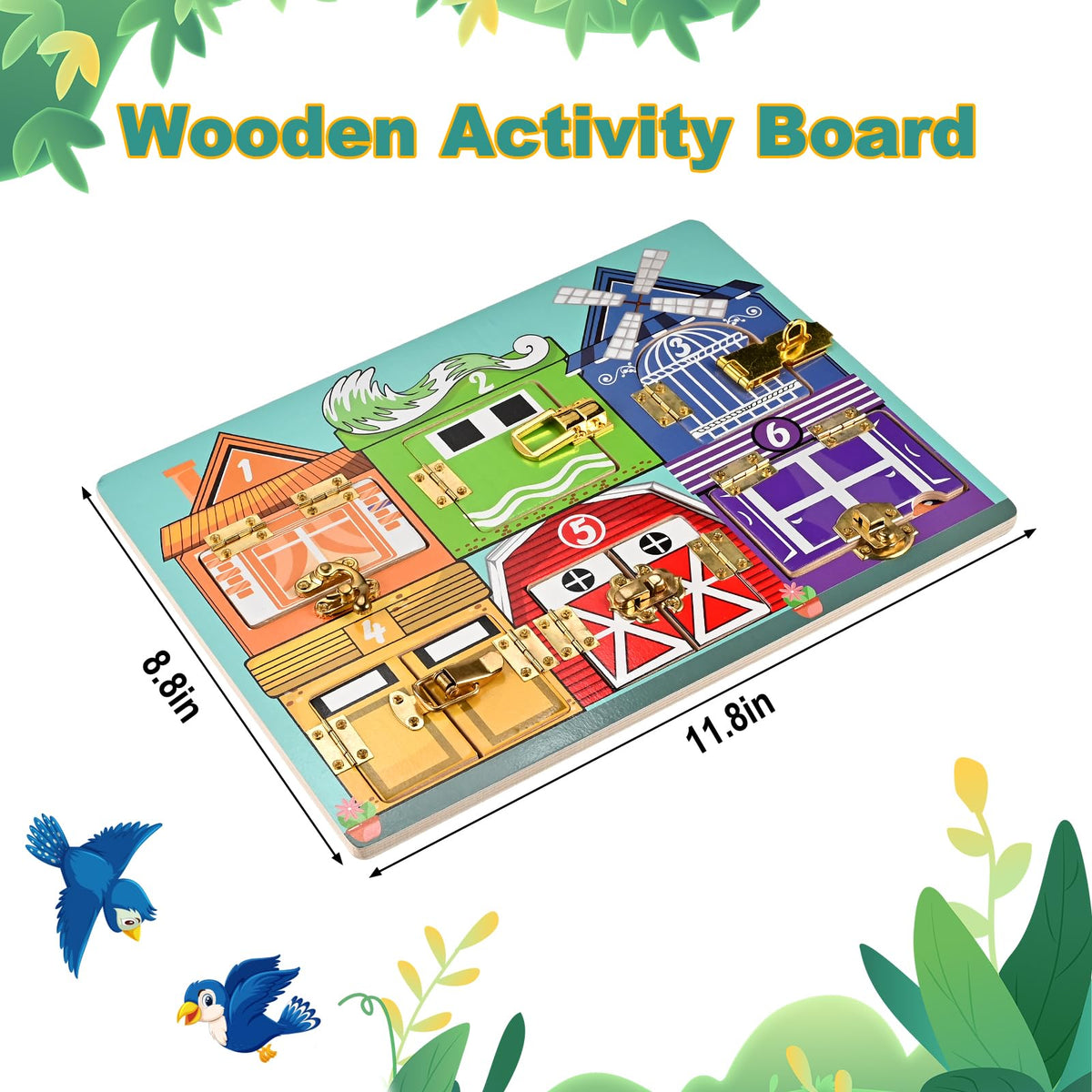 WoodTrove Wooden Activity Board – Montessori Busy Board for Toddlers 3+