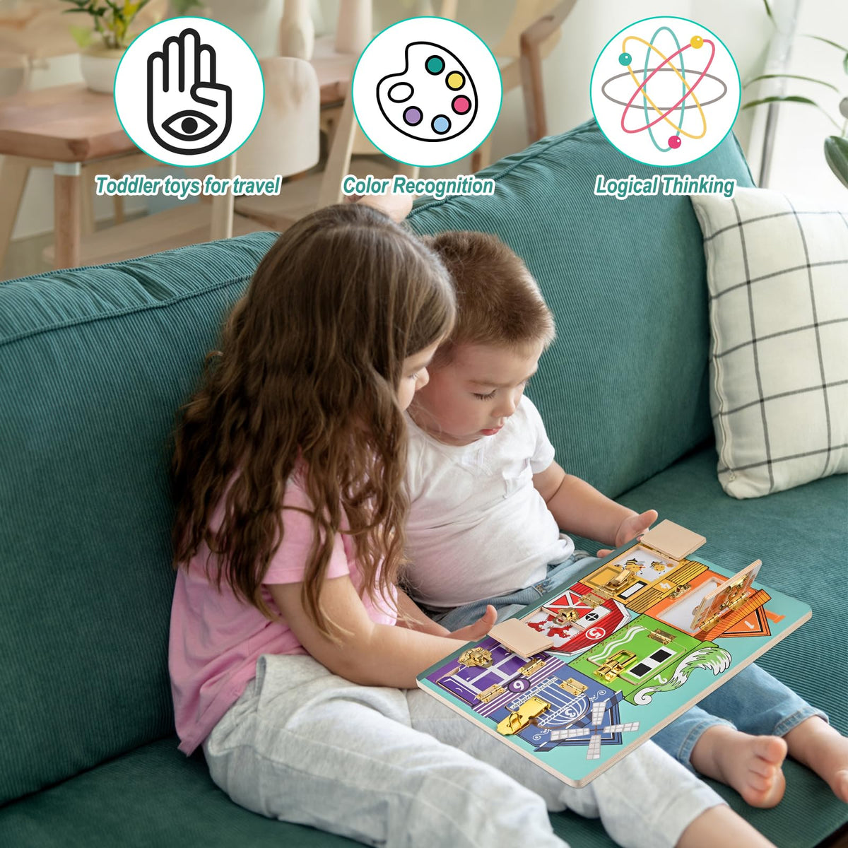WoodTrove Wooden Activity Board – Montessori Busy Board for Toddlers 3+