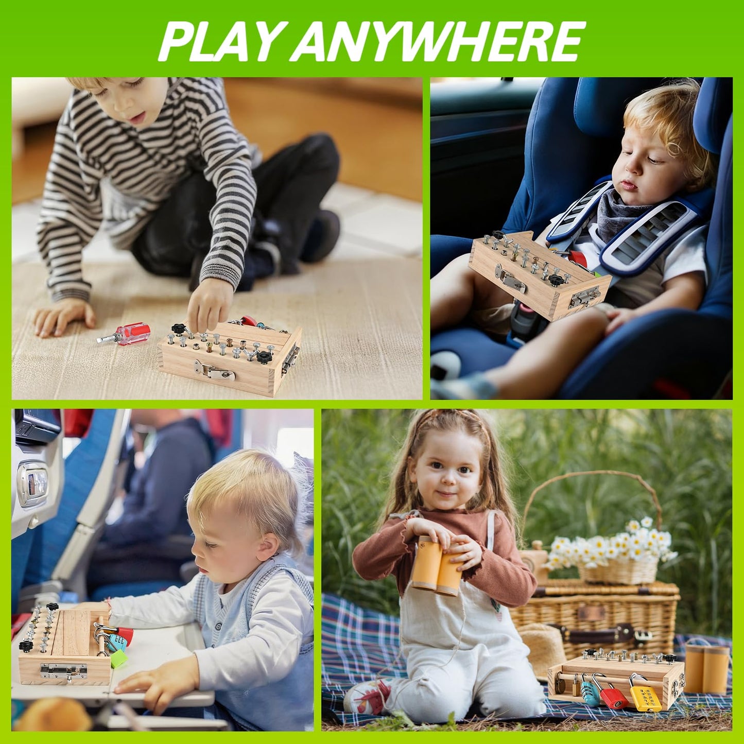 WoodTrove Montessori Screwdriver Board Set – Fine Motor Toy for 3-5 Year Olds | Locks & Keys