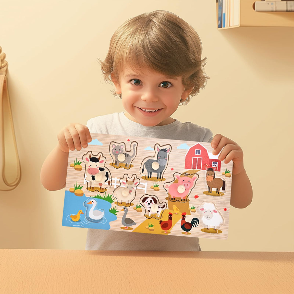 WoodTrove Peg Puzzles for Toddlers - 2-Pack Montessori Wooden Puzzles (Ocean & Animal Themes)