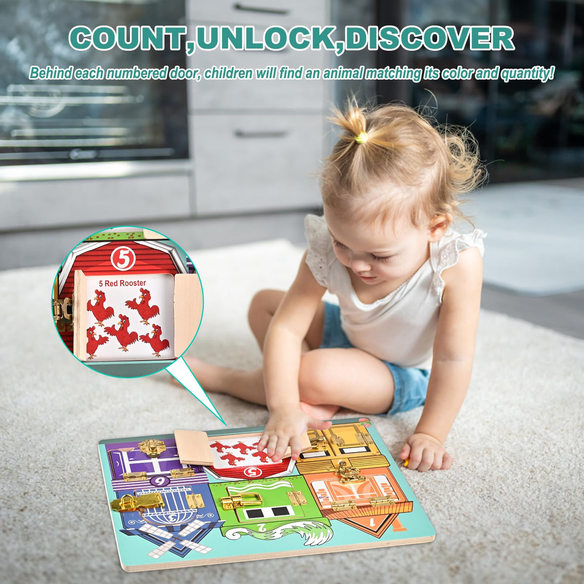 WoodTrove Wooden Activity Board – Montessori Busy Board for Toddlers 3+