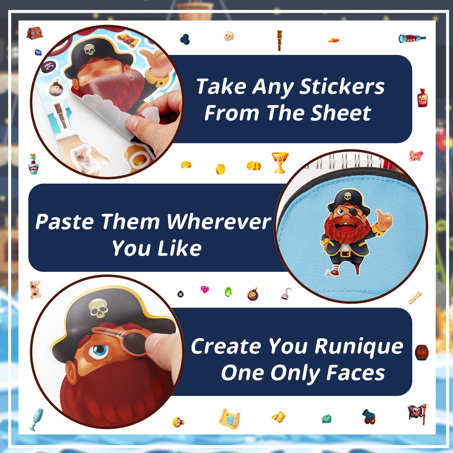 Woohookaka 24 Sheets Make Your Own Pirate Stickers for Kids – Party Favors & Classroom Crafts