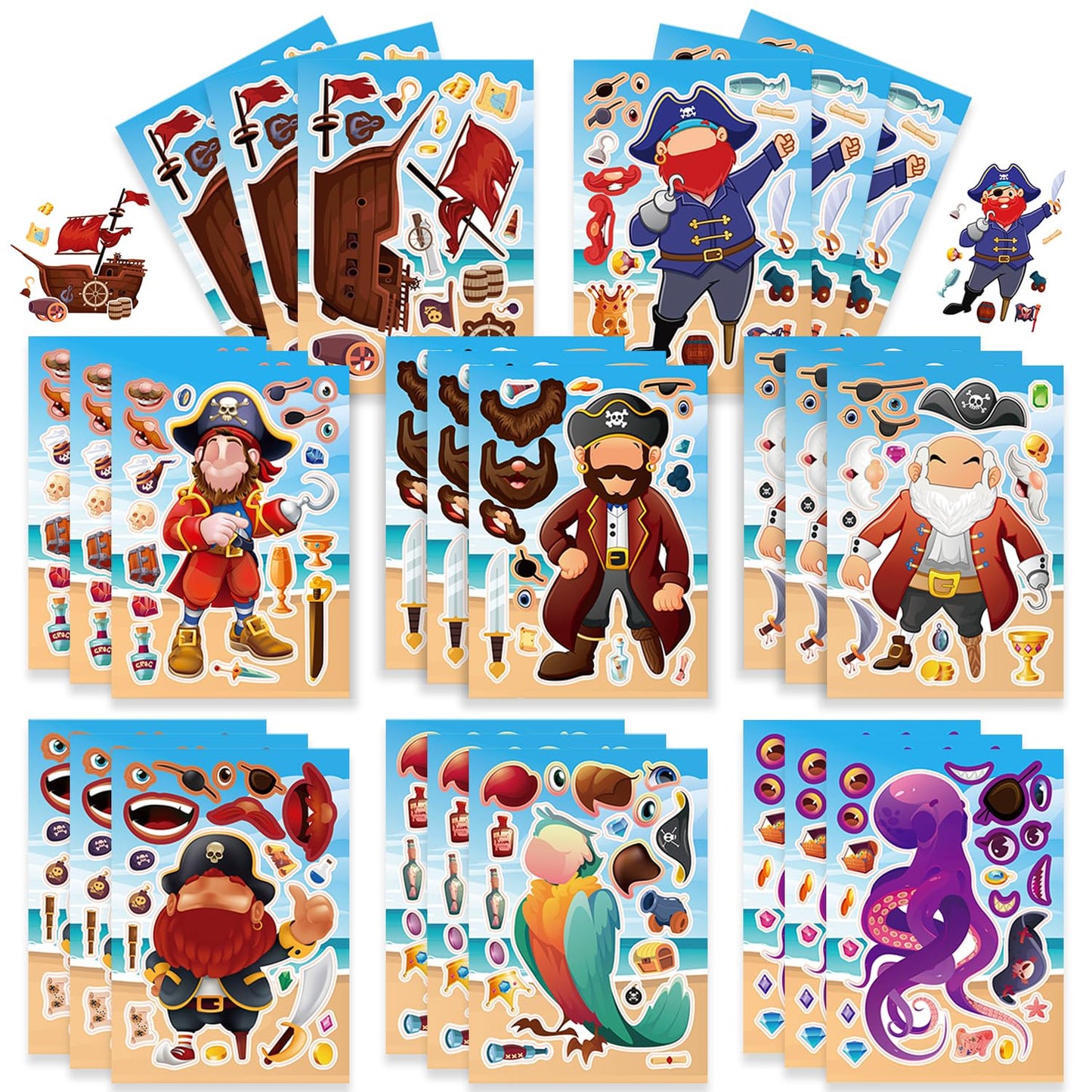 Woohookaka 24 Sheets Make Your Own Pirate Stickers for Kids – Party Favors & Classroom Crafts