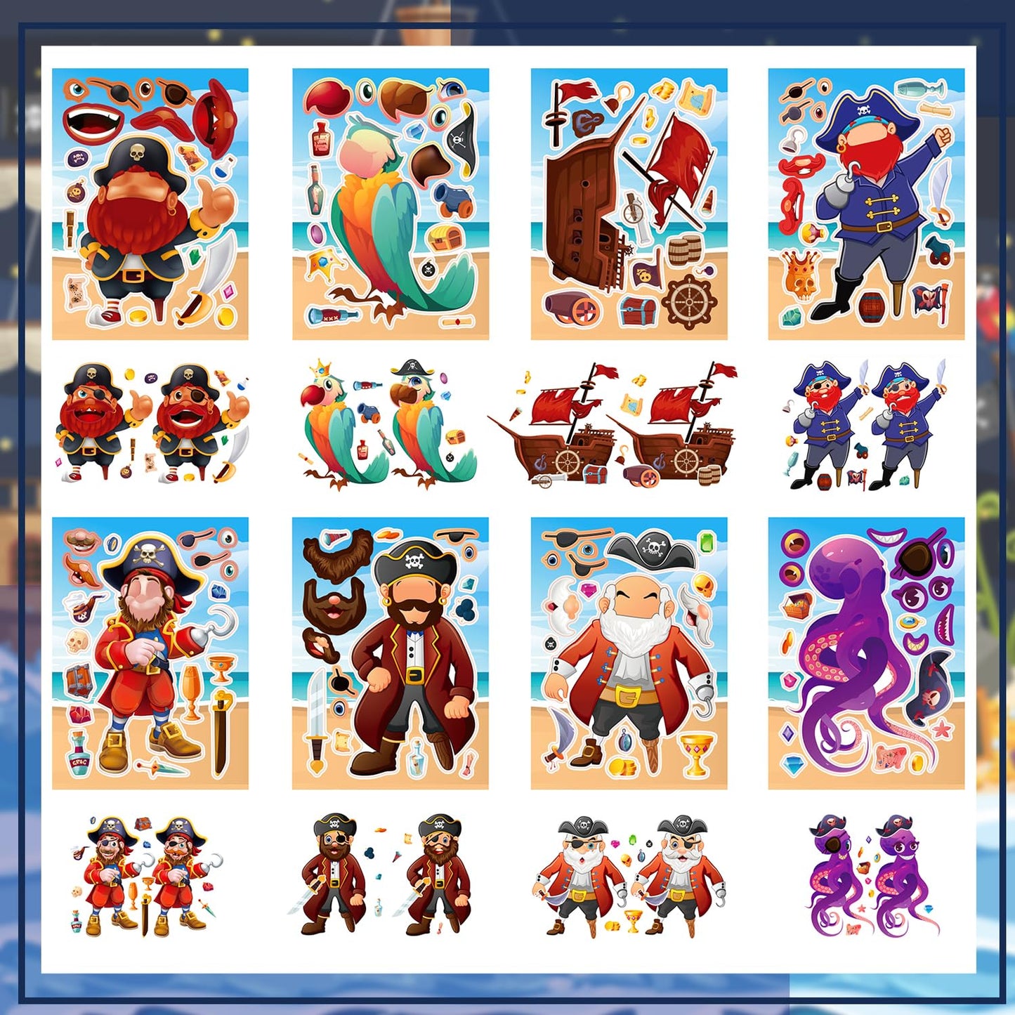 Woohookaka 24 Sheets Make Your Own Pirate Stickers for Kids – Party Favors & Classroom Crafts