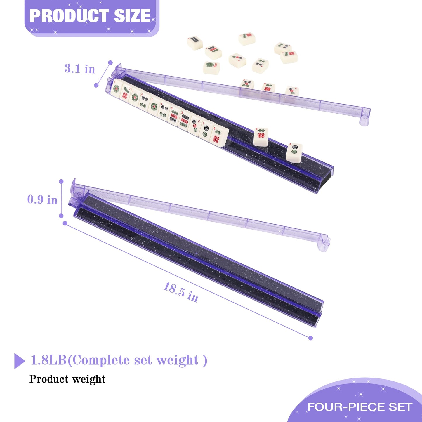 WOOIIROM Mahjong Racks with Pushers – Anti-Slip, Bling Purple (Set of Four)