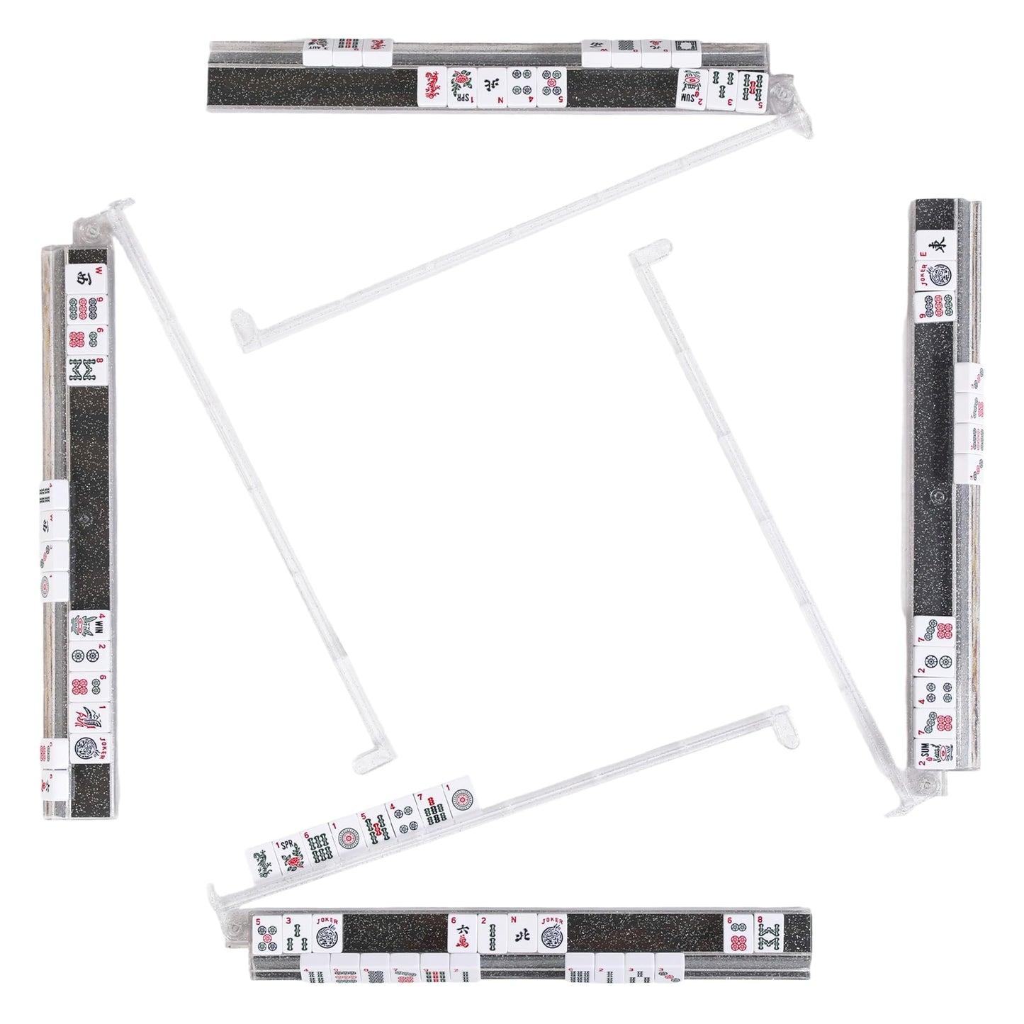 WOOIIROM Mahjong Racks with Pushers – Anti-Slip, Ergonomic 4-Pack (Bling Clear)