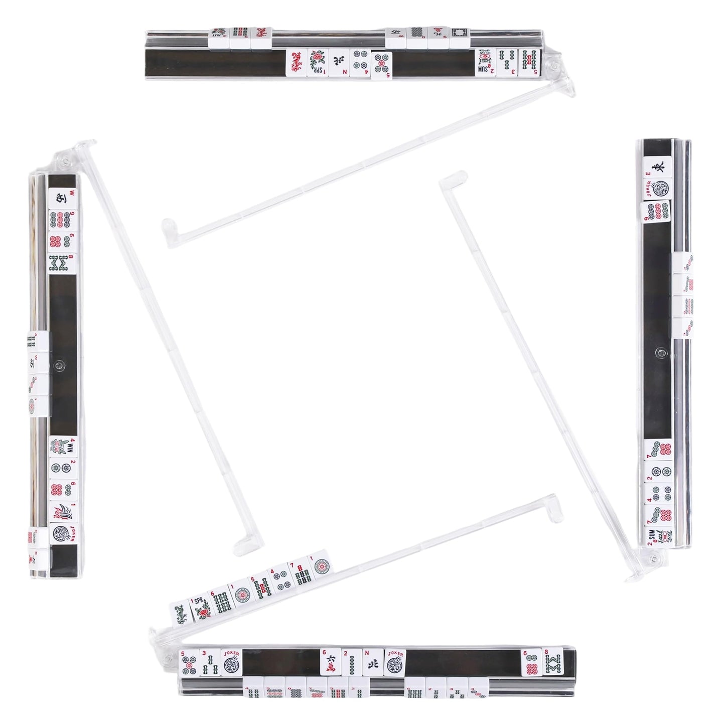 WOOIIROM Mahjong Racks with Pushers – Anti-Slip, Ergonomic, Portable 4-Pack (Transparent)