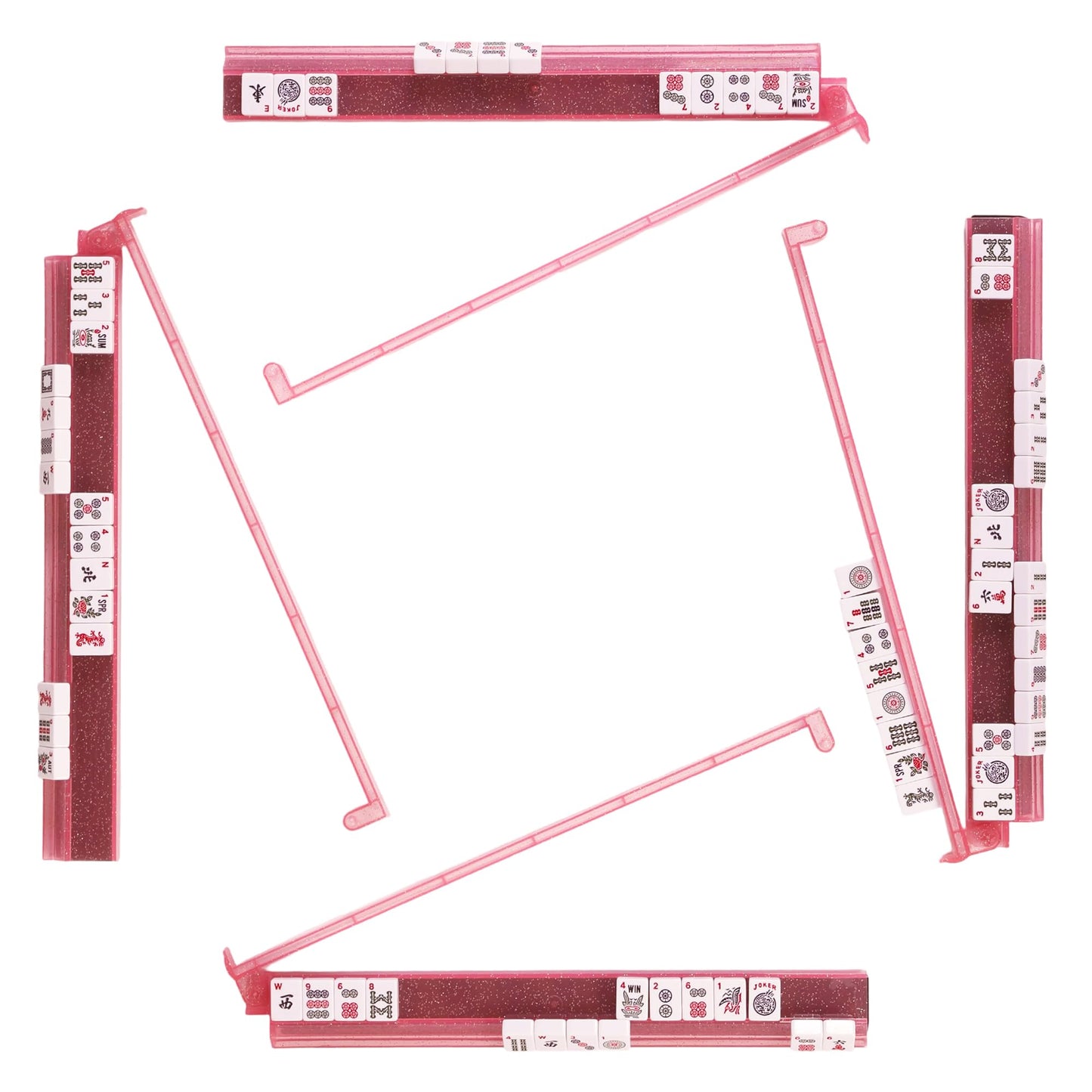 WOOIIROM Mahjong Racks with Pushers – Anti-Slip, Ergonomic All-in-One Racks (4-Piece, Bling Pink)