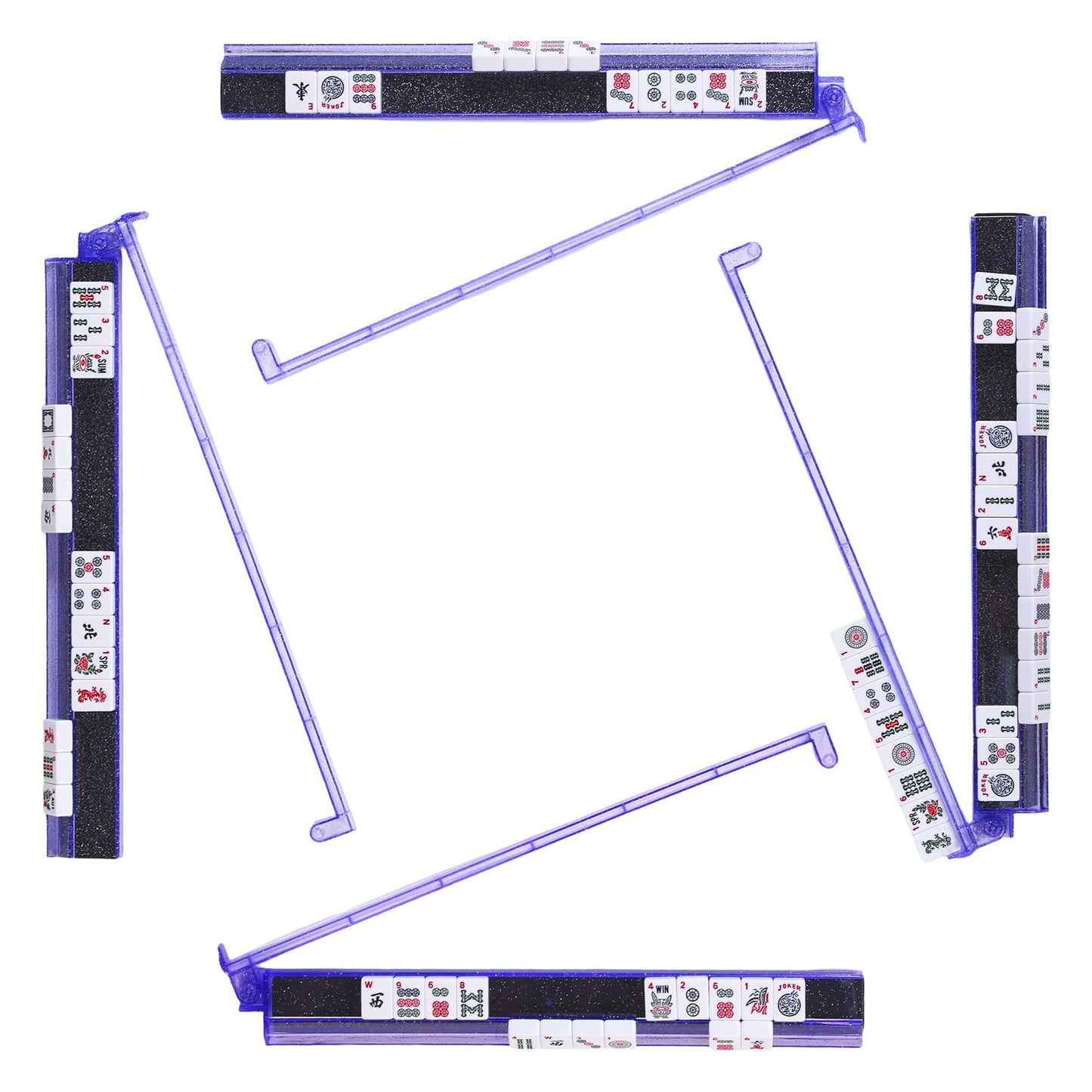 WOOIIROM Mahjong Racks with Pushers – Anti-Slip, Bling Purple (Set of Four)