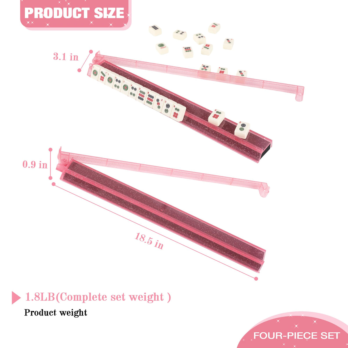 WOOIIROM Mahjong Racks with Pushers – Anti-Slip, Ergonomic All-in-One Racks (4-Piece, Bling Pink)