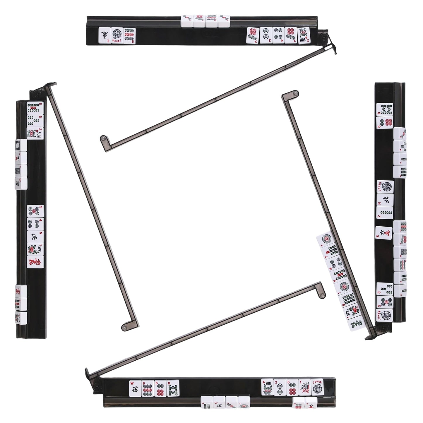 WOOIIROM Mahjong Racks with Pushers – Anti-Slip American Mahjong Racks Set of 4 (Dark Gray)