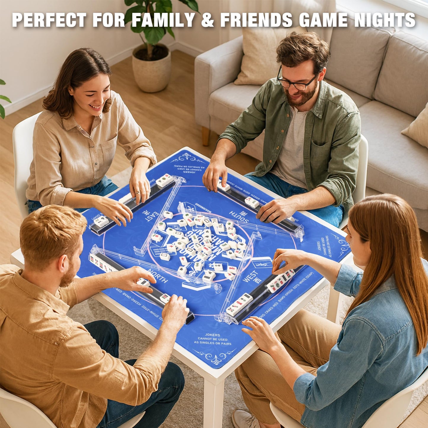 WOOIIROM Mahjong Racks with Pushers – Anti-Slip, Ergonomic, Portable 4-Pack (Transparent)