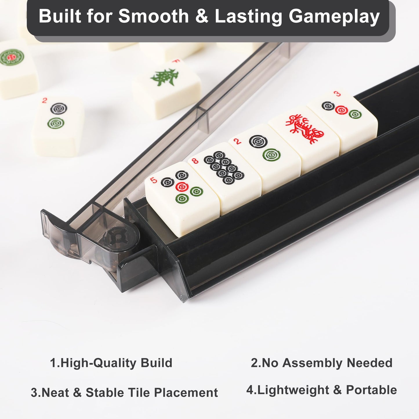WOOIIROM Mahjong Racks with Pushers – Anti-Slip American Mahjong Racks Set of 4 (Dark Gray)