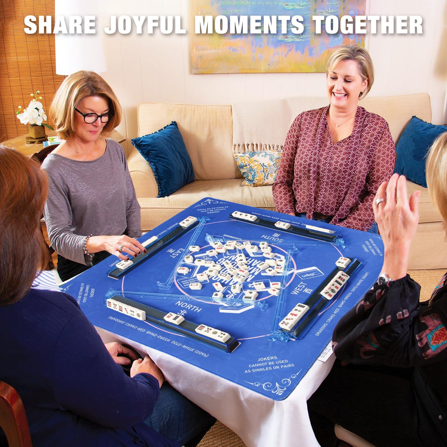 WOOIIROM Mahjong Racks with Pushers – Anti-Slip, Light Blue, Set of 4
