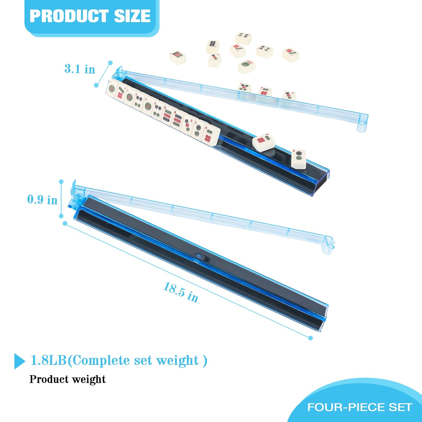 WOOIIROM Mahjong Racks with Pushers – Anti-Slip, Light Blue, Set of 4