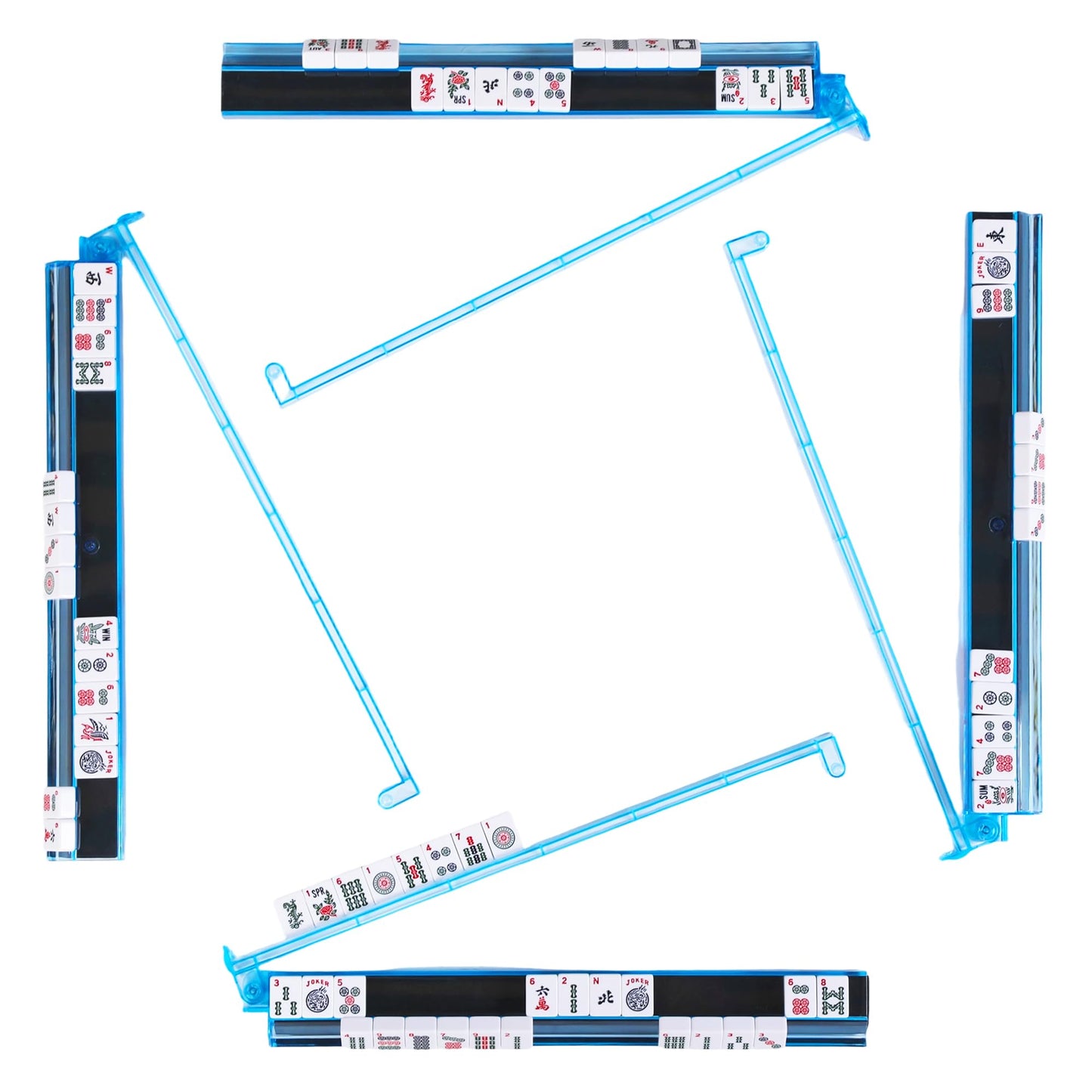 WOOIIROM Mahjong Racks with Pushers – Anti-Slip, Light Blue, Set of 4