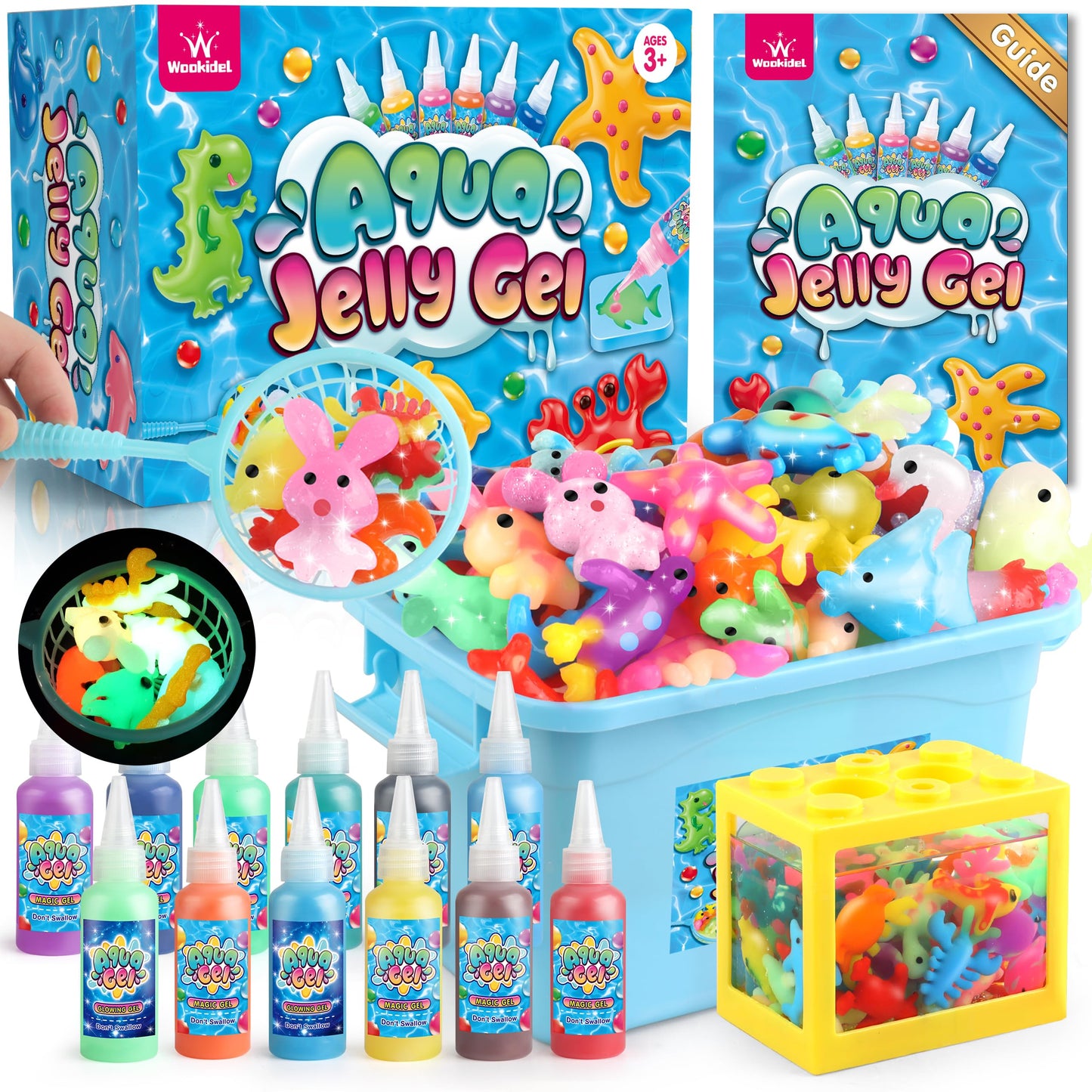 Wookidel Aqua Fairy Water Gel Kit for Kids – 12 Gel Colors, 8 Animal Molds, Mini Sea Tank