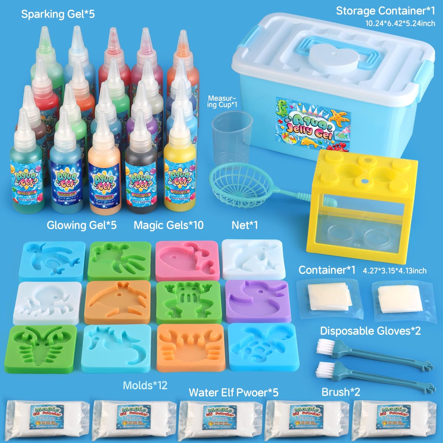 Wookidel Magic Water Elf Toy Kit — Aqua Fairy Gel Craft with 20 Gels & 10 Animal Molds