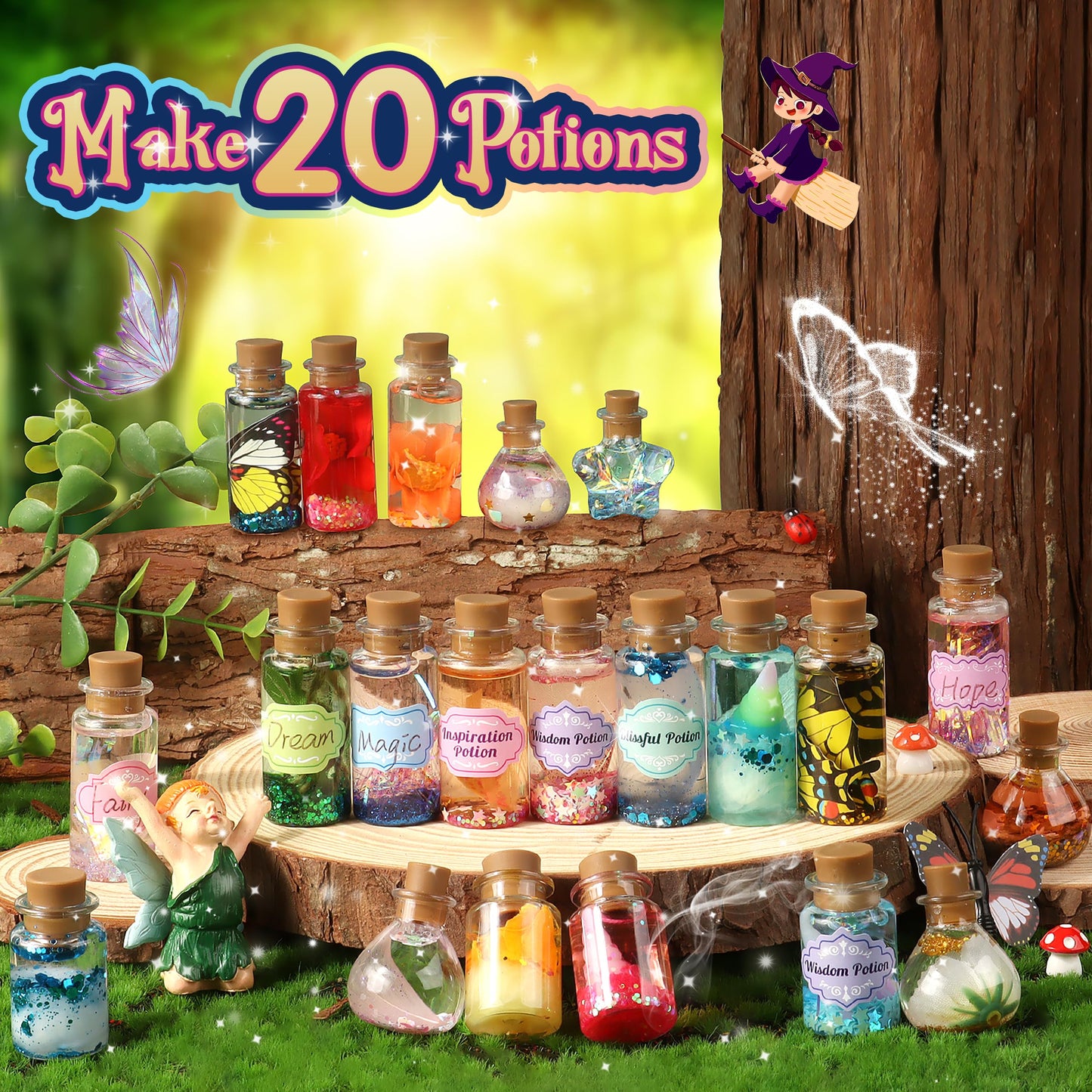 Wookidel Fairy Magic Craft Kit for Kids — 20 Potion Bottles, Fairy Potions Making Craft Kit Gift