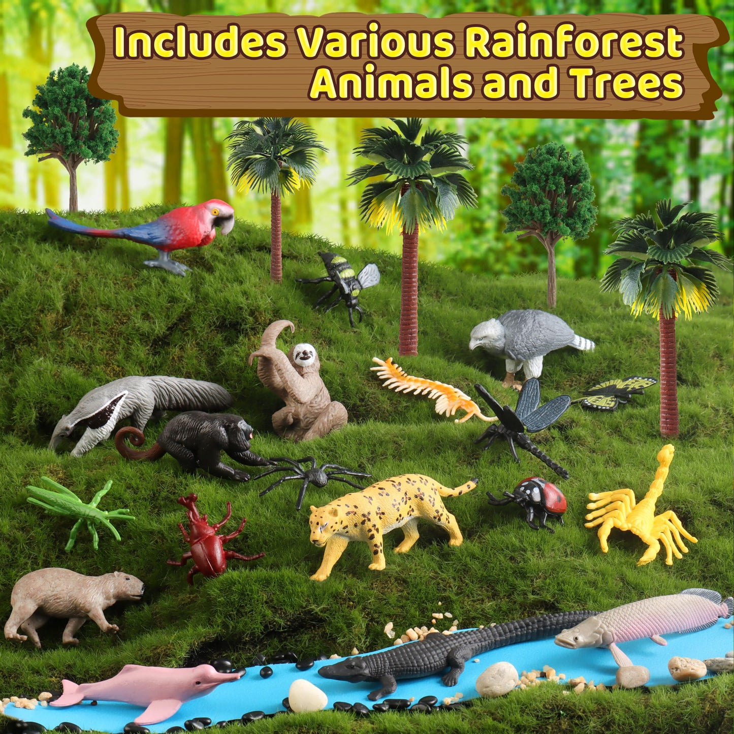 Wookidel 37Pcs Rainforest Animals Figures Set - Jungle Diorama Supplies for Kids