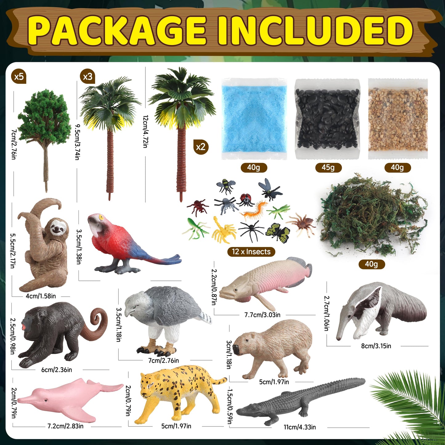 Wookidel 37Pcs Rainforest Animals Figures Set - Jungle Diorama Supplies for Kids