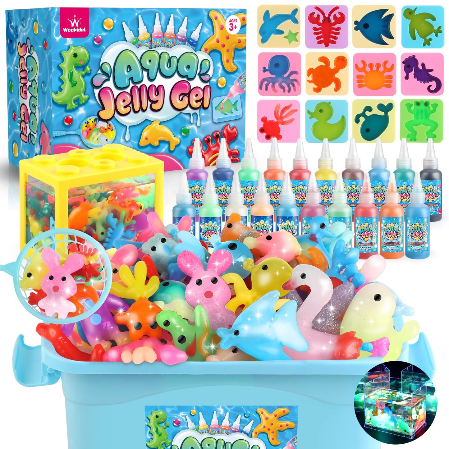 Wookidel Magic Water Elf Toy Kit — Aqua Fairy Gel Craft with 20 Gels & 10 Animal Molds
