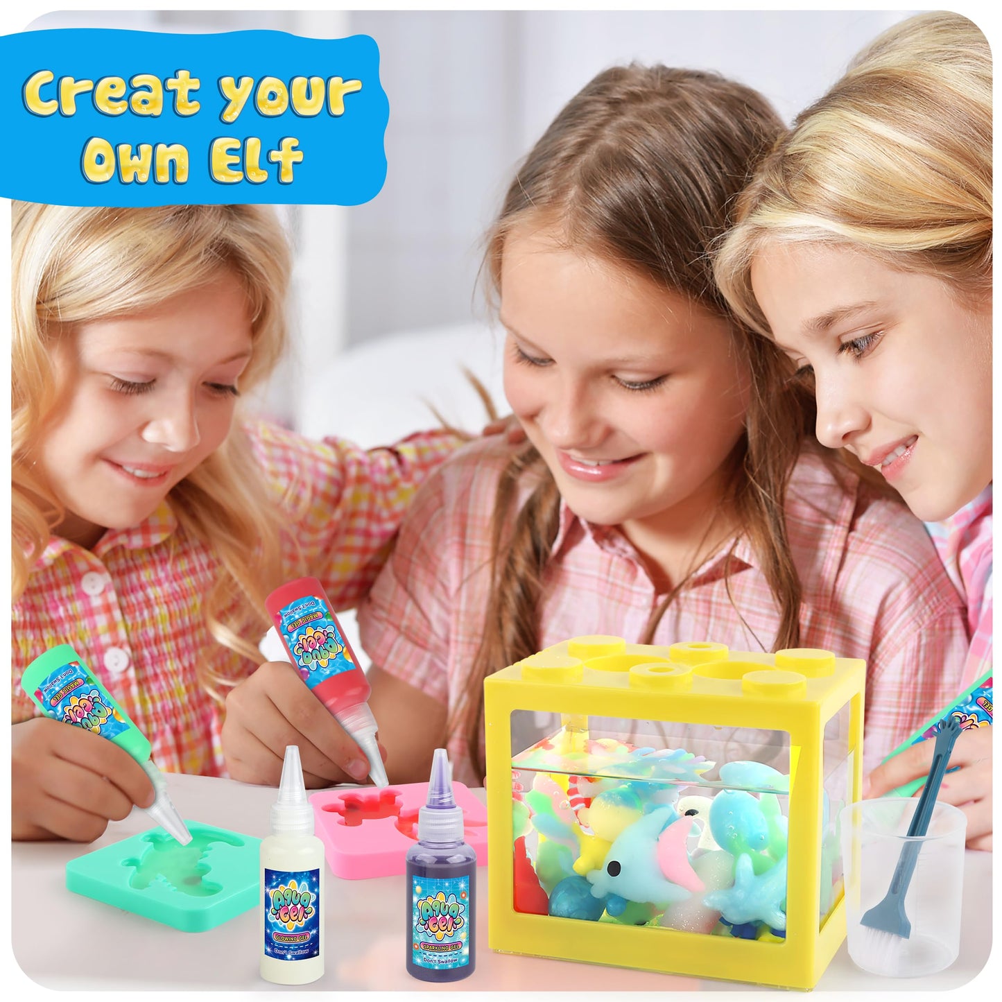 Wookidel Magic Water Elf Toy Kit — Aqua Fairy Gel Craft with 20 Gels & 10 Animal Molds