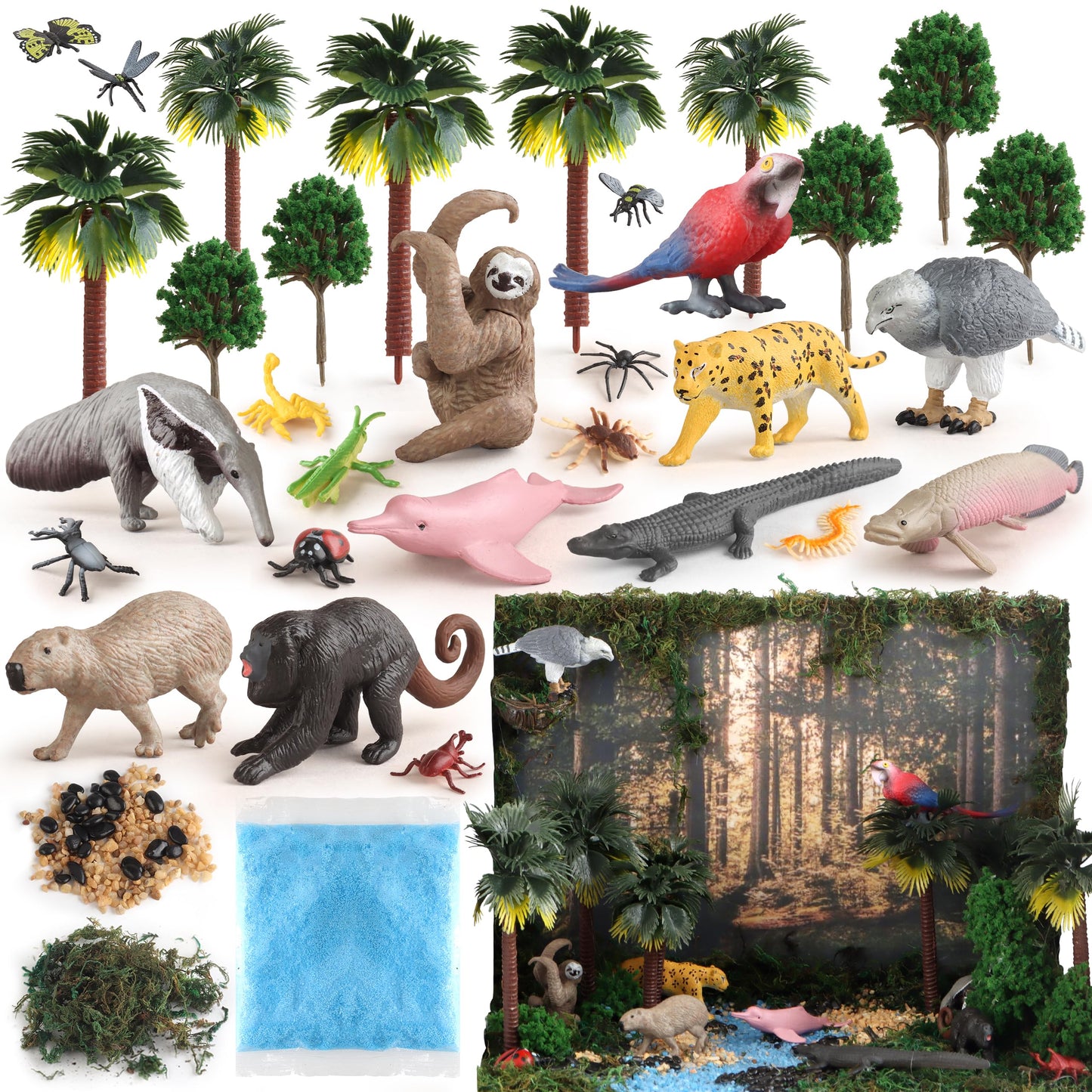 Wookidel 37Pcs Rainforest Animals Figures Set - Jungle Diorama Supplies for Kids