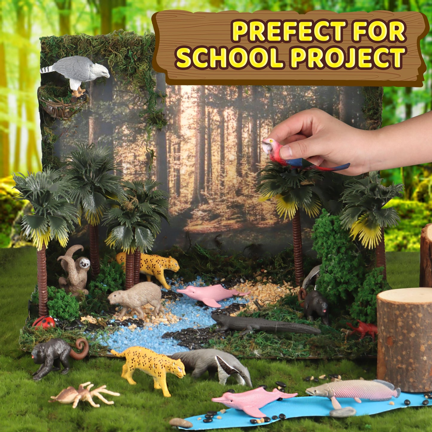 Wookidel 37Pcs Rainforest Animals Figures Set - Jungle Diorama Supplies for Kids