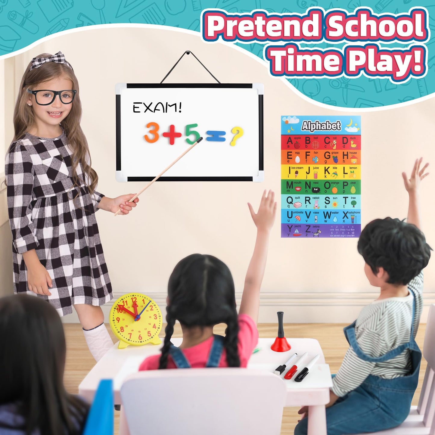Wookidel Pretend Play Teacher Set for Kids – 40+ Pieces, Learning Clock