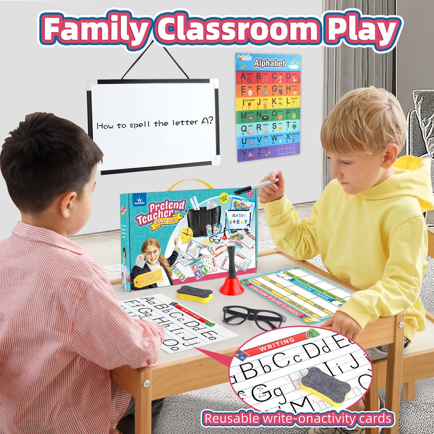 Wookidel Pretend Play Teacher Set for Kids – 40+ Pieces, Learning Clock