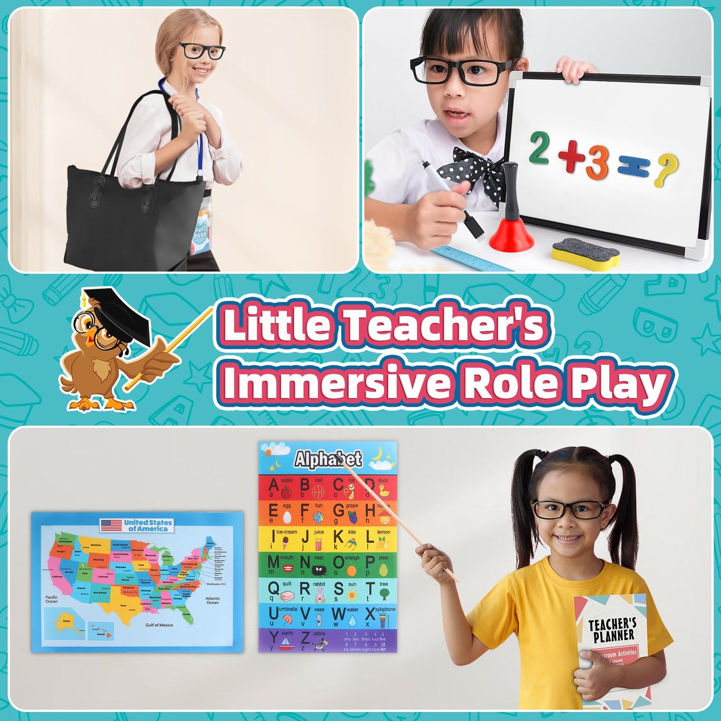 Wookidel Pretend Play Teacher Set for Kids – 40+ Pieces, Learning Clock